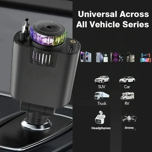 5-In-1 Car Aromatherapy Essential Oil Diffuser Starry Light 45W Retractable Phone Charger With IOS Type C PD30W Cable For I U6S3