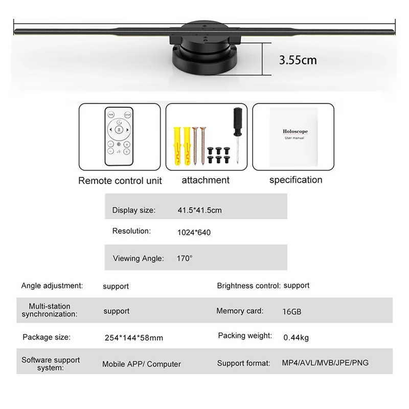 AA87 PD42 3D Hologram Projector Wall-Mounted Advertising Machine 244Pcs LED, HD Eye Visuals Advertising Display US PLUG