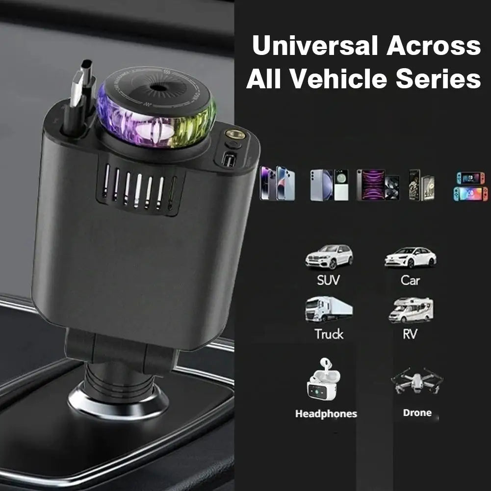 5-In-1 Car Aromatherapy Essential Oil Diffuser Starry Light 45W Retractable Phone Charger With IOS Type C PD30W Cable For I U6S3