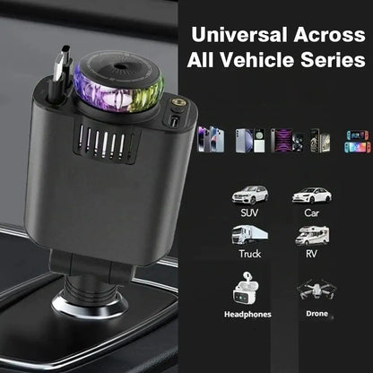 5-In-1 Car Aromatherapy Essential Oil Diffuser Starry Light 45W Retractable Phone Charger With IOS Type C PD30W Cable For I U6S3