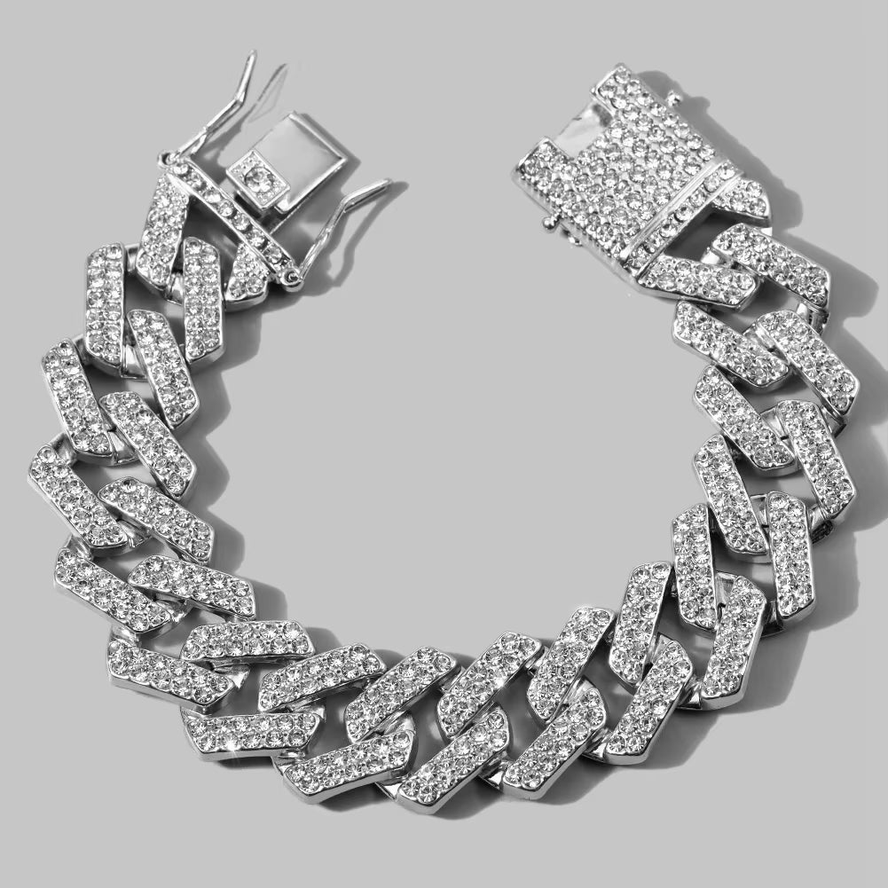 14/20MM Hip Hop Metal Cuban Bracelet Iced Out Chain Bling Full Rhinestone Pave Luxury Crystal Bracelet for Men'S Jewelry Gift