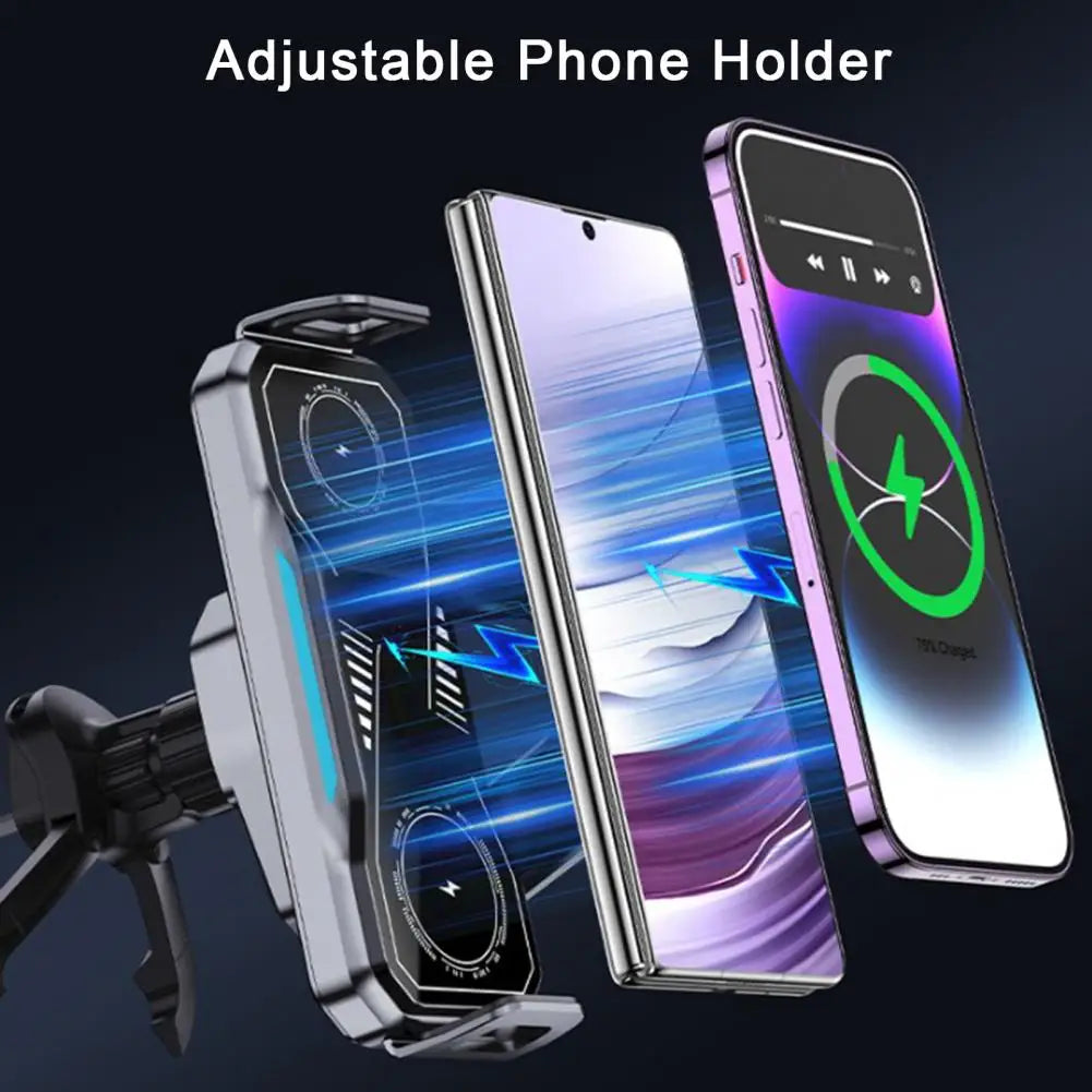 Foldable Phone Car Mount 15W Wireless Charger with 360 Degrees Rotation Dual-Coil Fast Charging Charging Stand for Phones