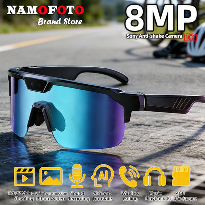 2026 New 8MP Camera Cycling Smart Glasses 1200P Video Record Dual Chip AI Translator BT Call GPT Sports Eyewear for Men Women