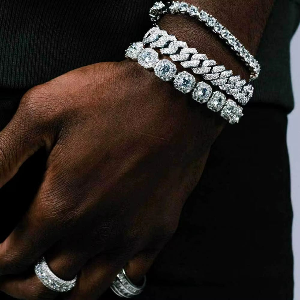 14/20MM Hip Hop Metal Cuban Bracelet Iced Out Chain Bling Full Rhinestone Pave Luxury Crystal Bracelet for Men'S Jewelry Gift