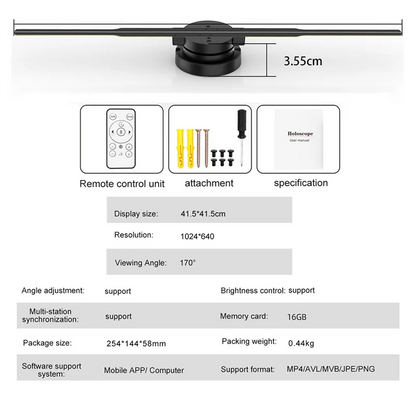 AA87 PD42 3D Hologram Projector Wall-Mounted Advertising Machine 244Pcs LED, HD Eye Visuals Advertising Display US PLUG