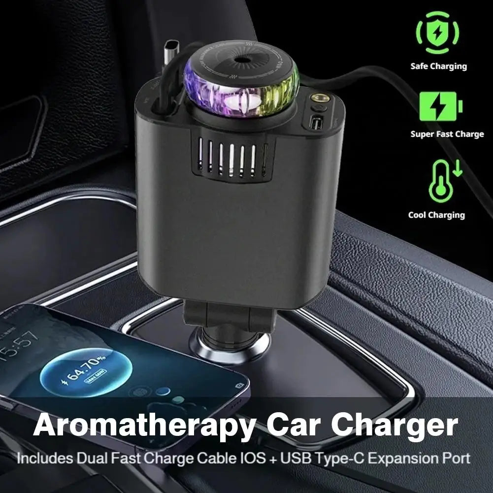 5-In-1 Car Aromatherapy Essential Oil Diffuser Starry Light 45W Retractable Phone Charger With IOS Type C PD30W Cable For I U6S3