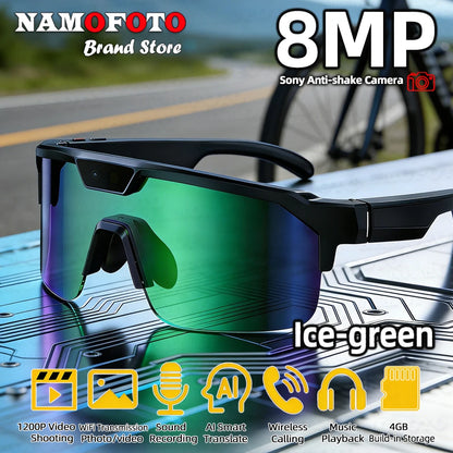 2026 New 8MP Camera Cycling Smart Glasses 1200P Video Record Dual Chip AI Translator BT Call GPT Sports Eyewear for Men Women