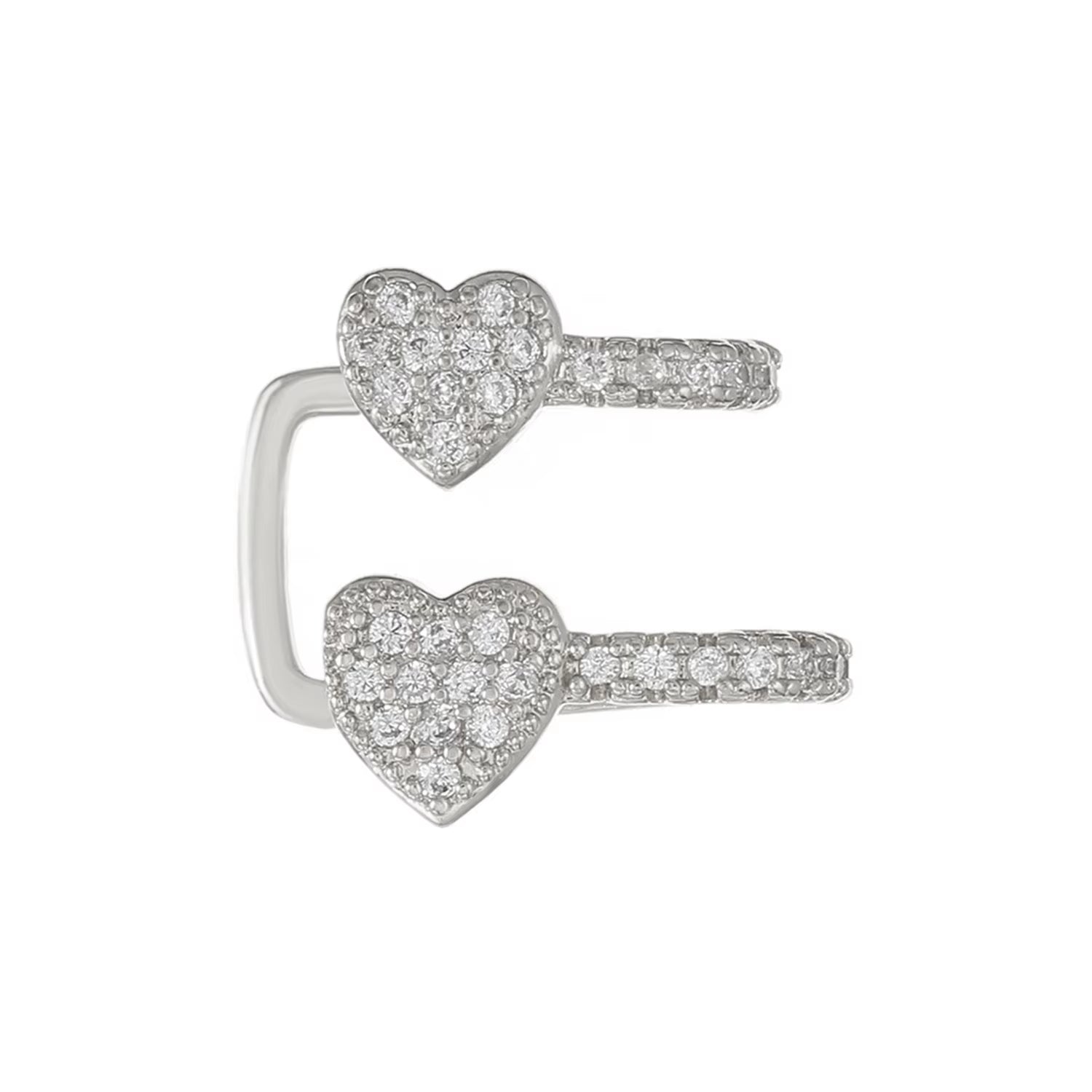 Korean Fashion Crystal Heart Ear Clip Earrings for Women Jewelry Ear Cuffs without Hole Single Double Layer Heart Fake Earrings