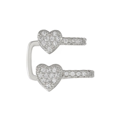 Korean Fashion Crystal Heart Ear Clip Earrings for Women Jewelry Ear Cuffs without Hole Single Double Layer Heart Fake Earrings