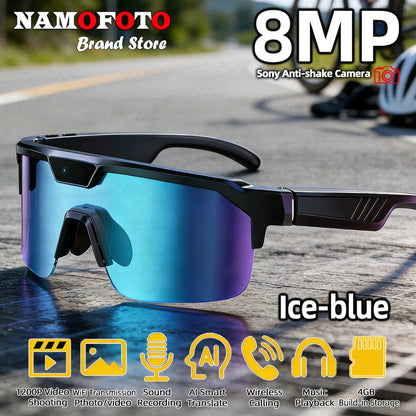 2026 New 8MP Camera Cycling Smart Glasses 1200P Video Record Dual Chip AI Translator BT Call GPT Sports Eyewear for Men Women
