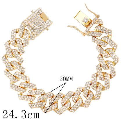 14/20MM Hip Hop Metal Cuban Bracelet Iced Out Chain Bling Full Rhinestone Pave Luxury Crystal Bracelet for Men'S Jewelry Gift