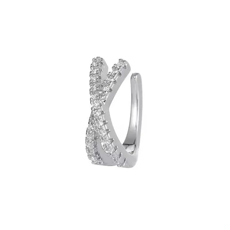 Korean Fashion Crystal Heart Ear Clip Earrings for Women Jewelry Ear Cuffs without Hole Single Double Layer Heart Fake Earrings