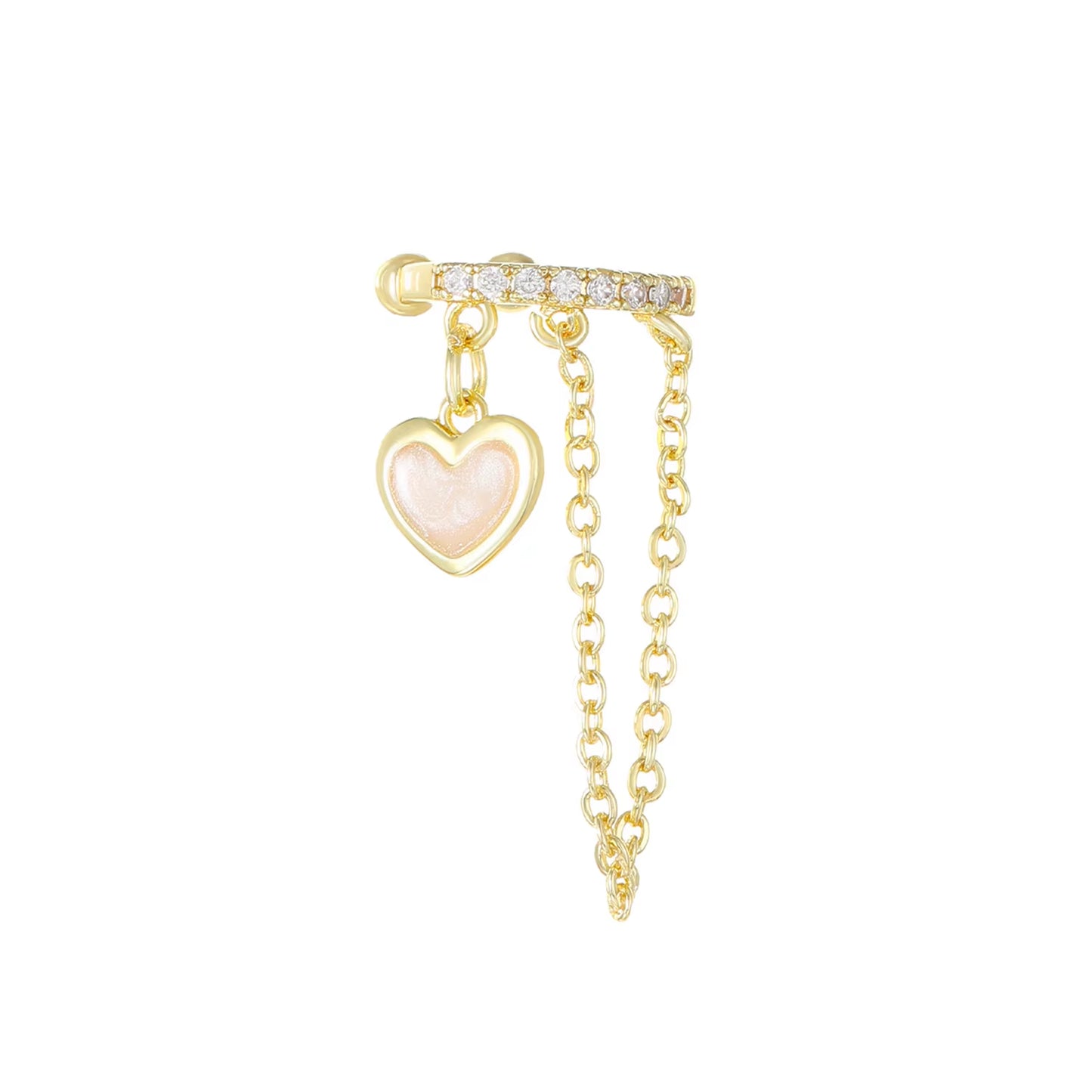 Korean Fashion Crystal Heart Ear Clip Earrings for Women Jewelry Ear Cuffs without Hole Single Double Layer Heart Fake Earrings