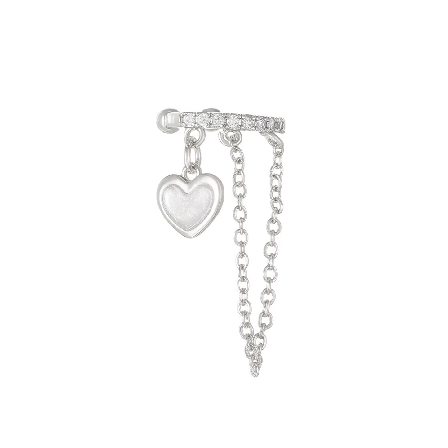 Korean Fashion Crystal Heart Ear Clip Earrings for Women Jewelry Ear Cuffs without Hole Single Double Layer Heart Fake Earrings