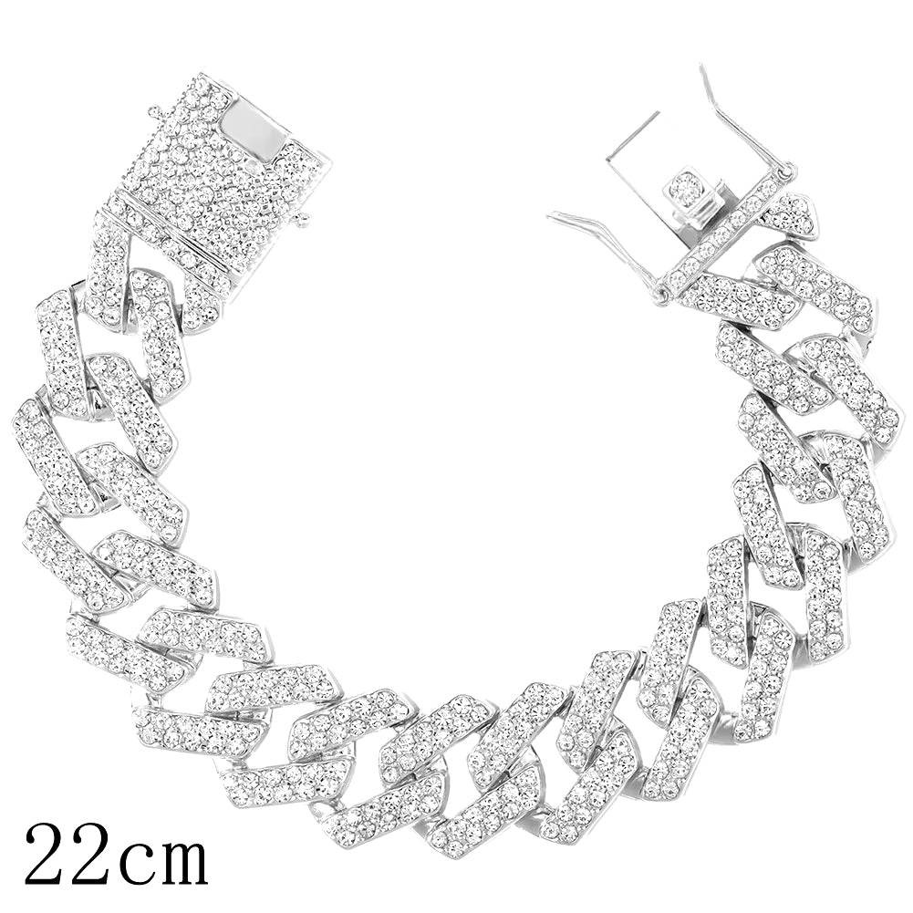 14/20MM Hip Hop Metal Cuban Bracelet Iced Out Chain Bling Full Rhinestone Pave Luxury Crystal Bracelet for Men'S Jewelry Gift