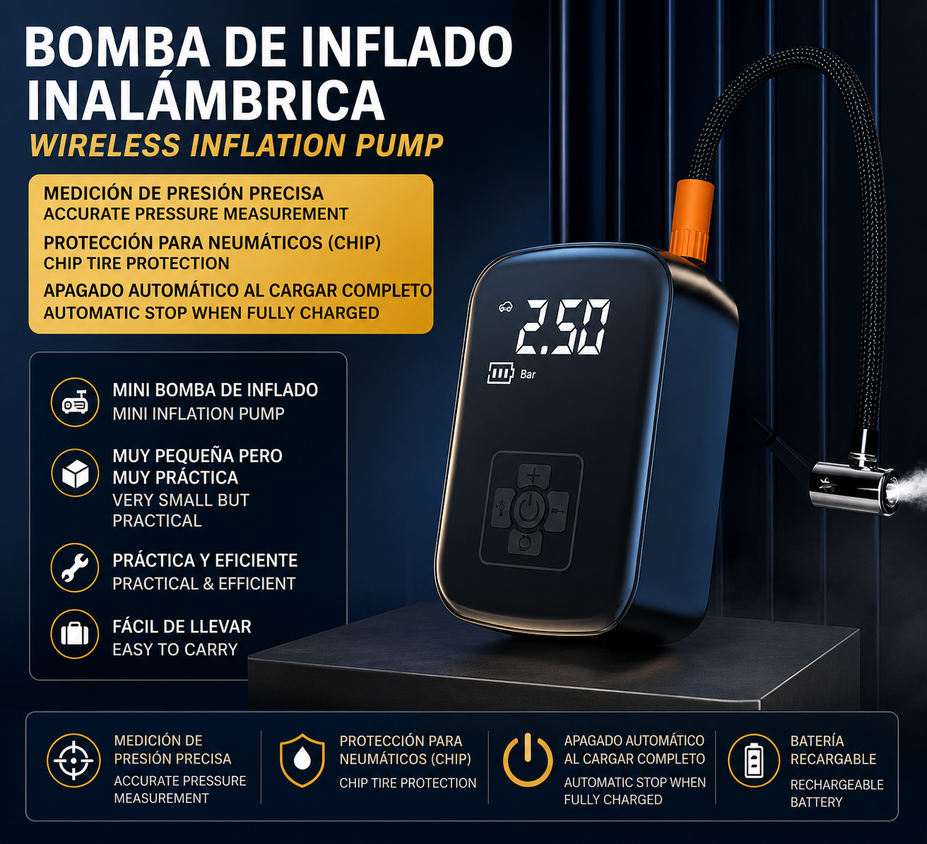 Inflador Portátil con Pantalla Digital (COMPRESOR)