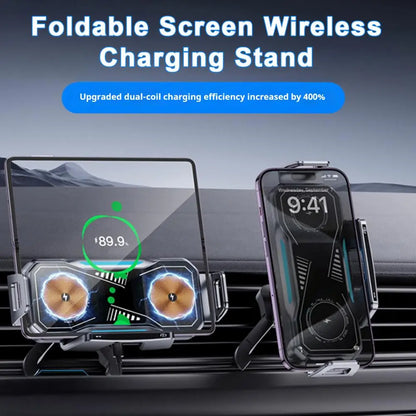 Foldable Phone Car Mount 15W Wireless Charger with 360 Degrees Rotation Dual-Coil Fast Charging Charging Stand for Phones