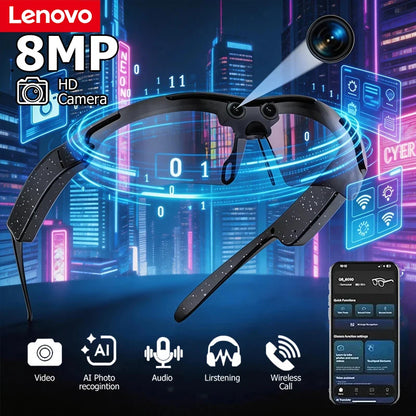 Lenovo 8MP AI Smart Glasses Sports Cycling Eyewear with Intelligent Photography & Video Recording Real-Time Translation