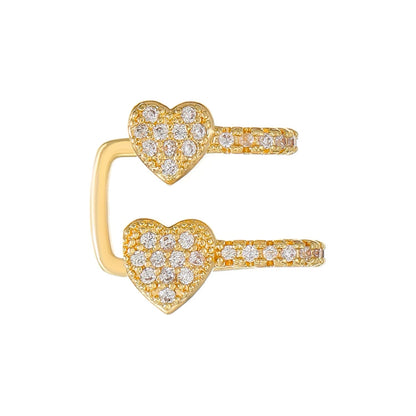 Korean Fashion Crystal Heart Ear Clip Earrings for Women Jewelry Ear Cuffs without Hole Single Double Layer Heart Fake Earrings