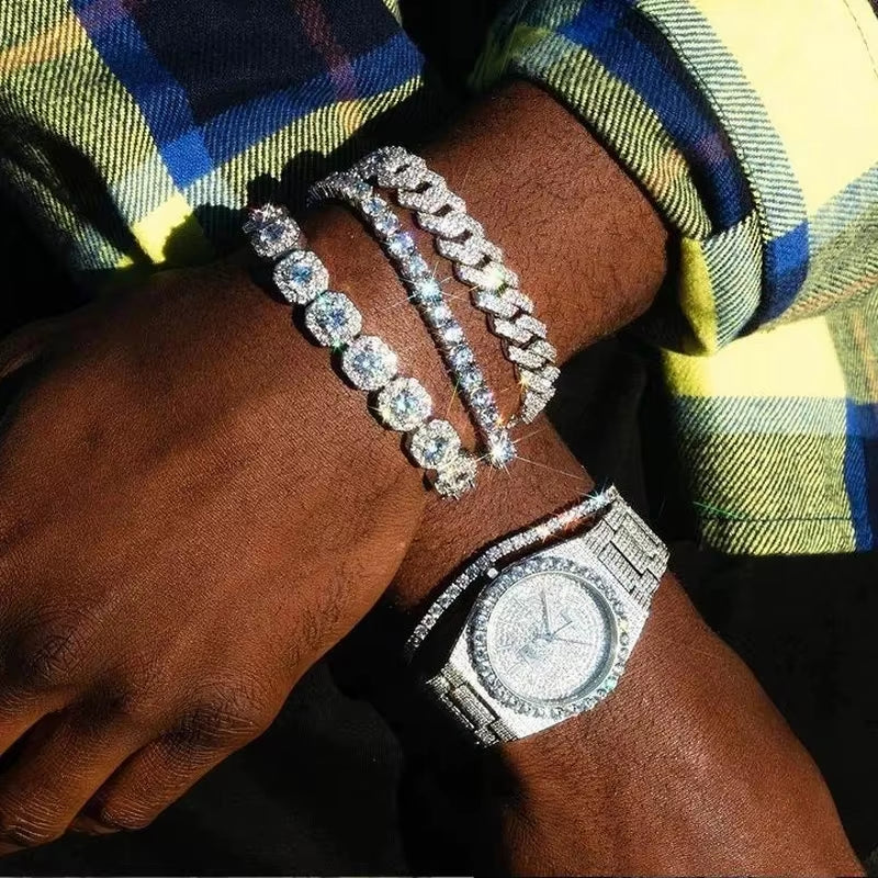 14/20MM Hip Hop Metal Cuban Bracelet Iced Out Chain Bling Full Rhinestone Pave Luxury Crystal Bracelet for Men'S Jewelry Gift