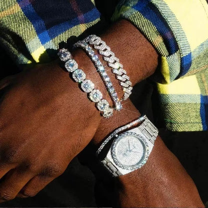 14/20MM Hip Hop Metal Cuban Bracelet Iced Out Chain Bling Full Rhinestone Pave Luxury Crystal Bracelet for Men'S Jewelry Gift