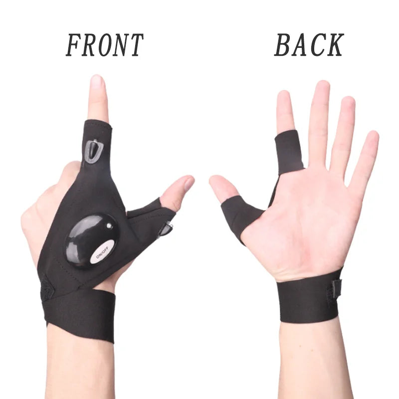 Motorbike Riding Half Finger Gloves with LED Flashlight Outdoor Waterproof Night Fishing Universal Gloves Motorcycle Accessories