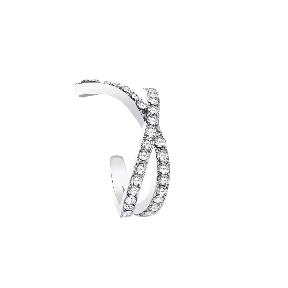Korean Fashion Crystal Heart Ear Clip Earrings for Women Jewelry Ear Cuffs without Hole Single Double Layer Heart Fake Earrings