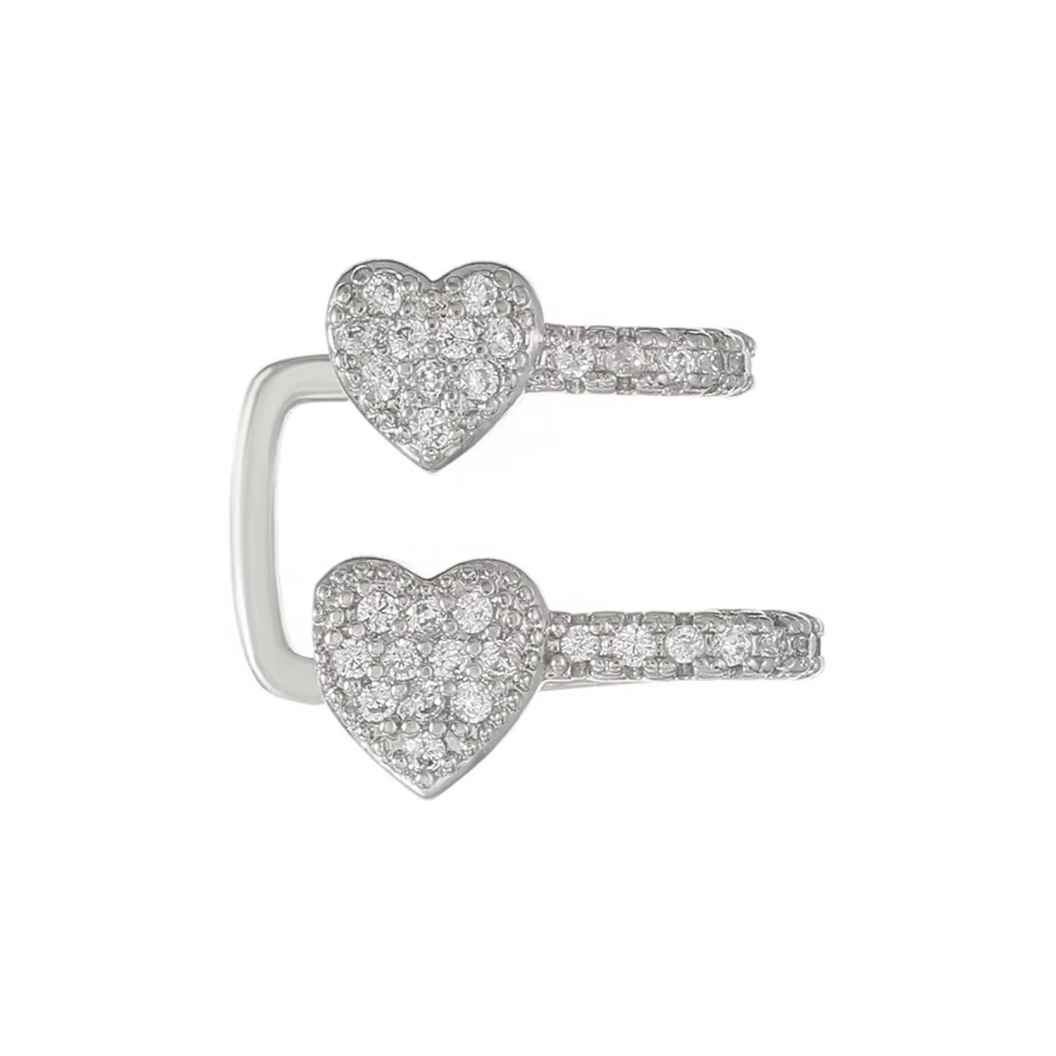 Korean Fashion Crystal Heart Ear Clip Earrings for Women Jewelry Ear Cuffs without Hole Single Double Layer Heart Fake Earrings
