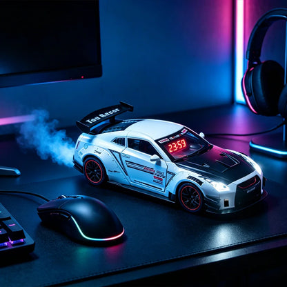 1PCS Sports Hyper Car Alarm Clock, Realistic Engine Roar & Mist Spray Alarm Clock with Remote, LED Light Up Car Model Clock
